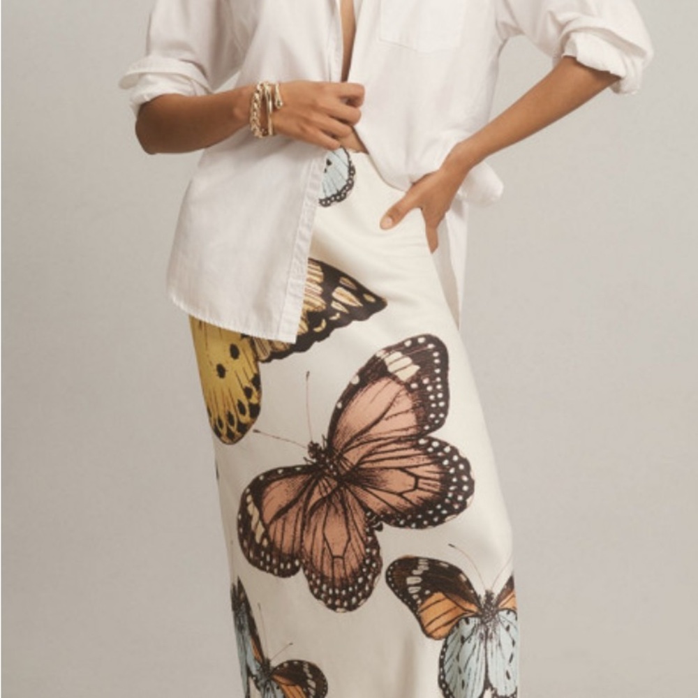 Cream Maxi Pencil Skirt with Butterfly Print